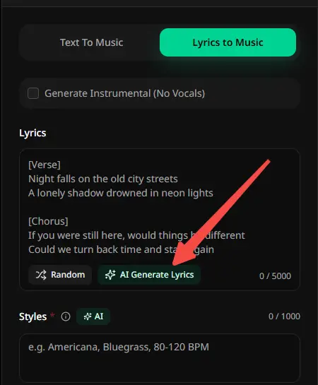 AI Lyrics Generator——根据主题和风格生成结构化歌词