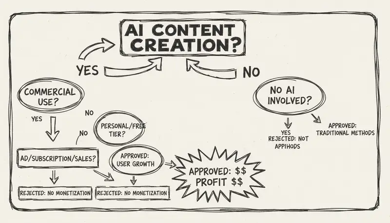 YouTube AI-generated content monetization decision flowchart