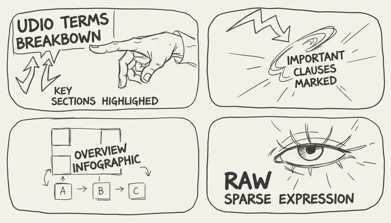 Udio terms of service breakdown diagram