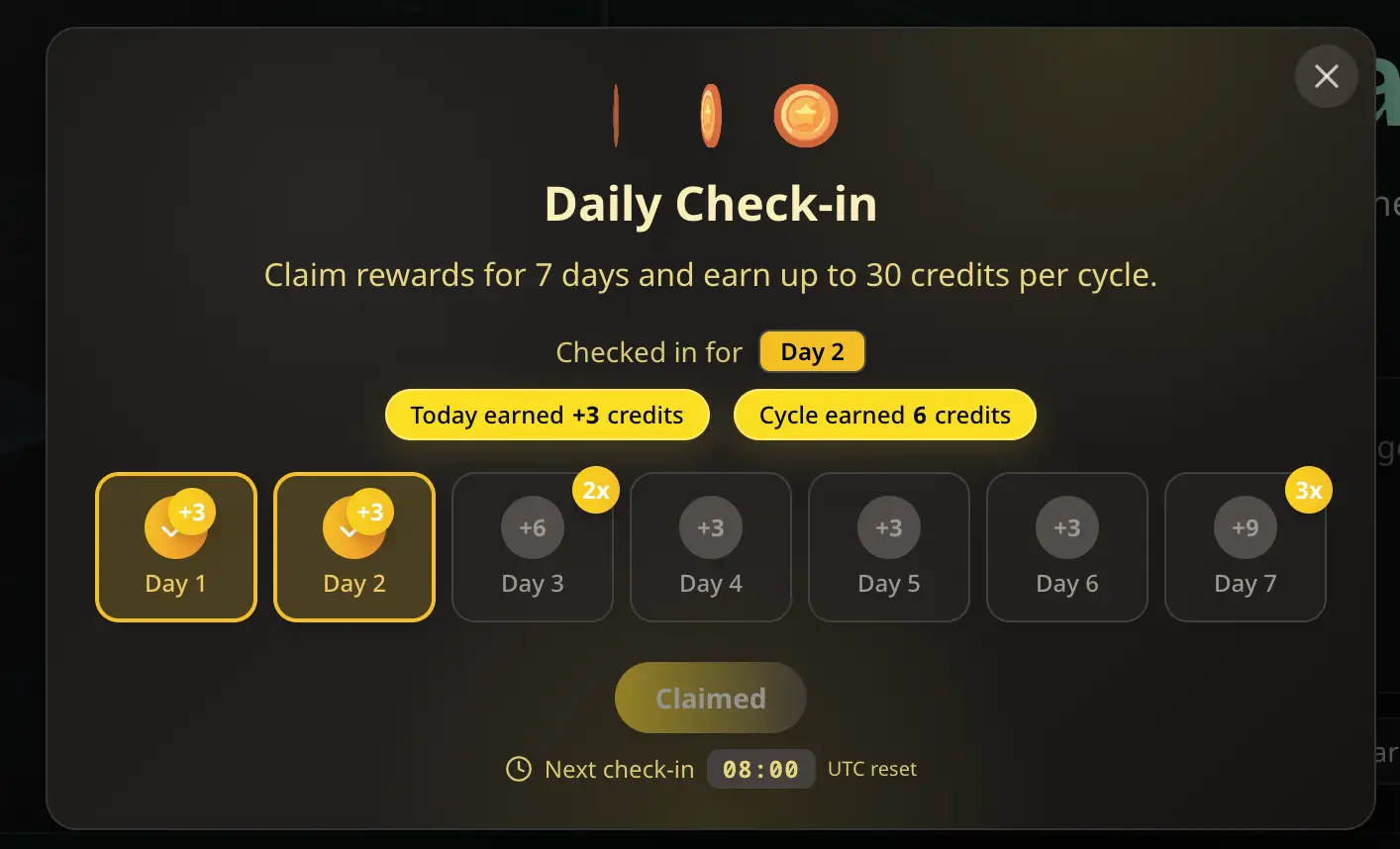 Daily check-in reward dialog