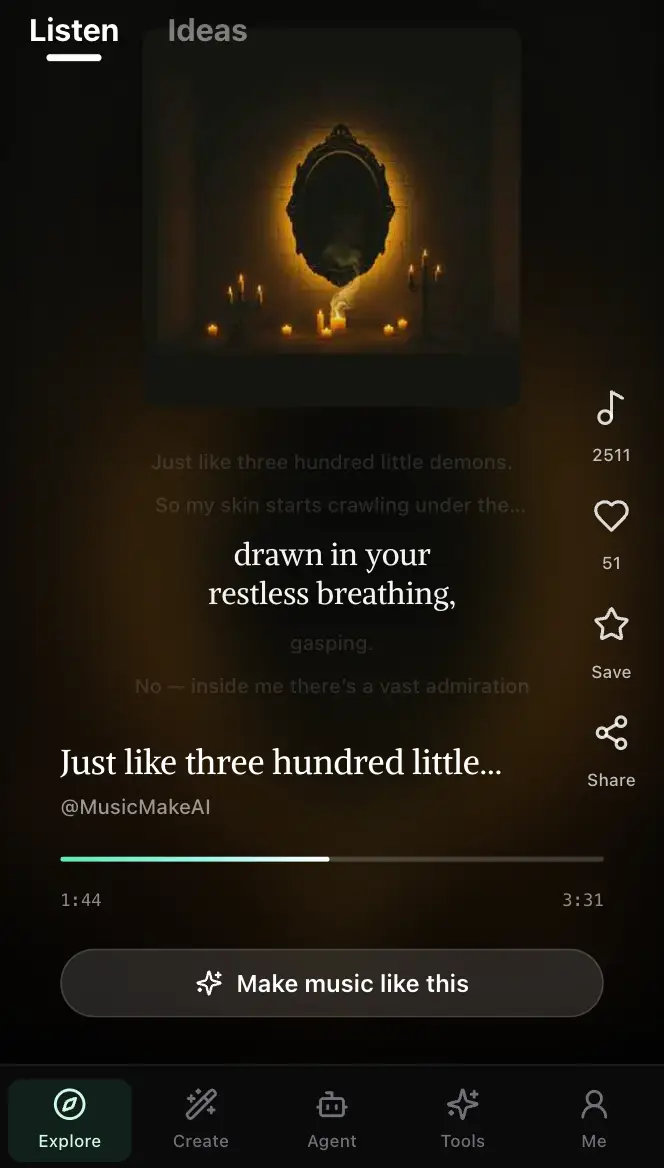 Mobile listen mode with app-style controls