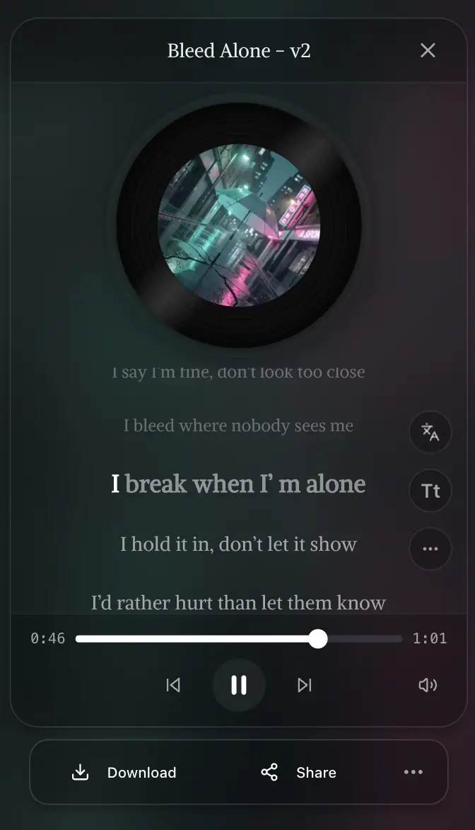 Mobile music player with lyrics