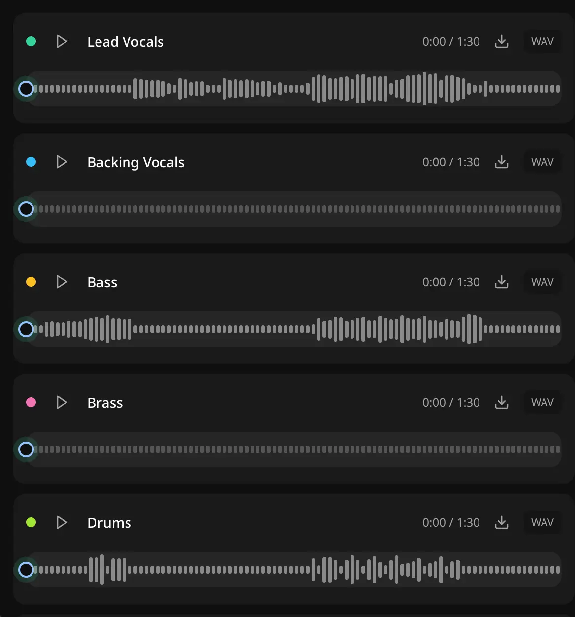 AI Vocal Remover waveform stem preview
