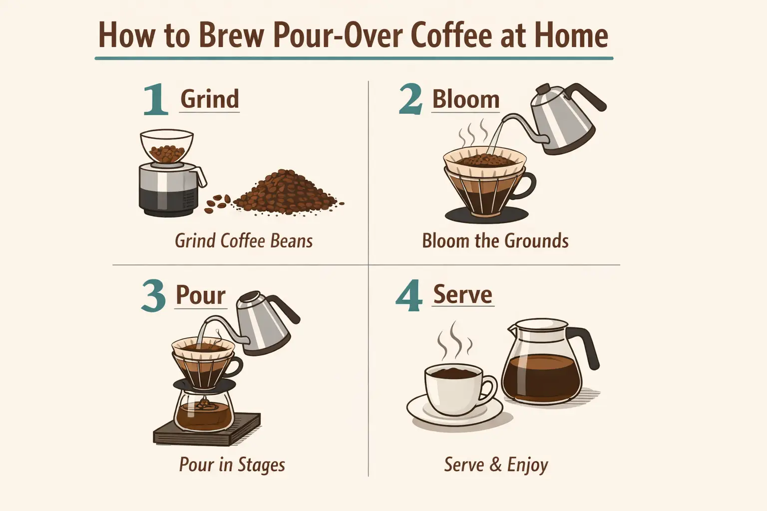 A step-by-step how-to guide diagram with numbered panels and short, clear text labels.